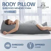 Body Pillow Support Long Full Back Hip Leg Support Shredded Bed Cushion Memory Foam for Pregnancy Maternity Stomach Side Sleepers 137x50cm Grey