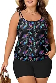 [Summer Mae] Blouson Plus Size Women's Tankini Swimsuits Tummy Control Modest 2025 Two Piece with Sporty Pockets Bathing Suits