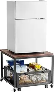 [VEVOR] Mini Fridge Stand Fridge Holder with 90 kg Load Capacity, Fridge Table with Movable Storage Trolley & Swivel Wheels, Drinks Fridge Stand for Coffee Bar, Home, Dark Brown
