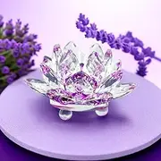 Aesthetic Room Decor, Sparkle Crystal Lotus Flower Hue Reflection Feng Shui Home Decor with Gift Box for Friends, Ornaments for Bedroom, Living Room, Party (Purple)