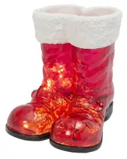 Gerson International 16.3in Lighted Resin Holiday Santa Boots With 10 Led Lights