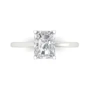 Solitaire Engagement Ring - 14K White Gold, 2ct Emerald Cut Simulated Diamond
