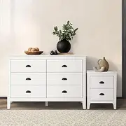 Oikiture Dressers Chest of Drawers and Bedside Table Vintage Bedroom Set White