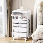 Rolling Storage Cart - 4 Drawers, Lockable Wheels, Utility Organizer, White