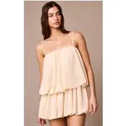 Almond Chiffon Ruched Strappy Puffball Dress, Almond