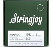 Stringjoy BR1252 Broadways Pure Nickel Electric Guitar Strings, (Classic Heavy Gauge - 12-52)