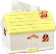 Warm Cabin Tissue Box, Cute Modern House Tissue Box Holder, Creative Ceramics Tissue Box Cover, for Paper Tissues or Napkins, Vanity Countertop, Office, Night Stands(Yellow)