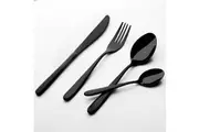 Sherwood Home Premium Black Titanium Steel 24 Piece Cutlery Set - Knife/Fork/Spoon