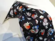 Robert Graham Silk Tie Necktie Black Orange Sky Blue White Lavender flower
