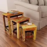 Nesting Coffee Table, Set of 3 End Tables for Living Room, Stacking Side Tables, Vintage Reclaimed Wood