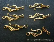 6 Hook & eye clasp sets for necklace bracelets anklets yellow gold plated fpc347