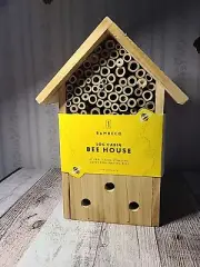 Wood And Bamboo Bee House,Log Cabin Bee House. Sustainably Sourced Handcrafted