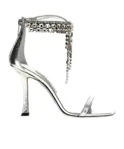 Jimmy Choo 100 Verity Embellished Strap Heeled Sandals 37.5,36,37,38.5,38,39.5,40,41 silver