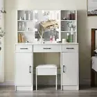 White Dressing Table Makeup Desk With Mirror 3 Drawers Stool Vanity Set Bedroom