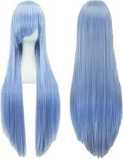 IMISSU 80cm Long Straight Natural Hair Cosplay Wigs with Bangs Colorful Halloween Costume Party Wig for Girl (Elf Blue)