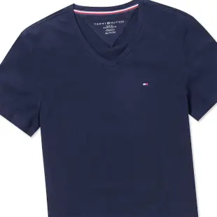 【Tommy Hilfiger】TOMMY 經典V領Logo素面短袖T恤-深藍色(平輸品)