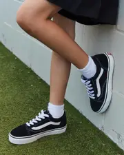 [Vans] Vans Girls' Old Skool Shoes in Black/True White Size 13 13 Black/True White