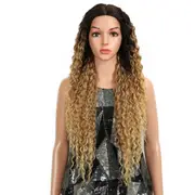 Long Curly Blonde Synthetic Lace Front Wig - Natural Look