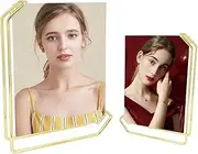 2 Pack Photo Frame Stand with Acrylic Cover, 6x8 & 4x6 Iron Picture Holder Set, L Shape Double Sided Frame for Tabletop Display, Vertically/Horizontally Display Stand Holder for Desk (Gold)
