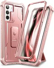 [Dexnor] Case for Samsung Galaxy S21 5G 6.2 Inch with Built-in Screen Protector Military Grade Armour Heavy Duty Front and Back 360 Full Body Shockproof Bumper Protection Cover with Stand - Rose Gold