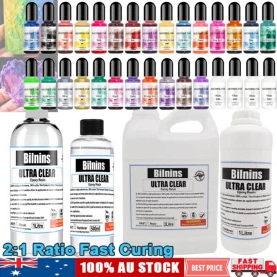 2:1 Epoxy Resin Kit 30 Color Alcohol Based Ink Pigment Craft Ultra Clear DIY Set