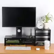 Computer Laptop Monitor Riser Stand Desktop Storage Organizer 3 Layer Shelf Blak