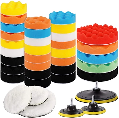 Benavvy 38pcs Polishing Pad Kit, 2 in 1 Car Foam Drill,7-5" & 31-3" Buffing P...