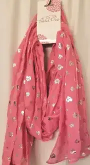 Women's Scarf Pink Metallic Hearts Tickled Pink Scarf Wrap Lightweight NEW