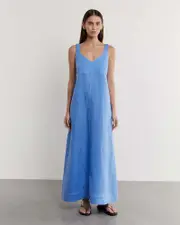 [Jag] Jag Women's Sara Linen Midi Dress In Azure Navy Size 16 16 Navy