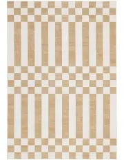 [Miss Amara] Batini Checkered And Striped Rug in Brown/White