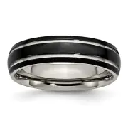 Chisel Titanium Polished Black IP-plated 6mm Grooved Band - Ring Size 13.0