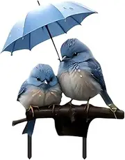 Bird Yard Stake - Acrylic 2D Flat Blue Bird with Umbrella Garden Stakes Decor - Easy Installation Ground Insert Art Flower Sticks Decoration for Spring Lawn Pathway Yard