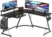 SHW Vista L-Shaped Desk with Monitor Stand and Drawer, 129.5 x 129.5 cm, Black
