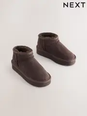 Chocolate Brown Standard Fit (F) Flatform Mini Warm Lined Water Repellent Suede Pull-On Boots (F36119) | $57 - $72