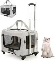 Pet Carrier with Wheels for Travel,Rolling Cat Dog Carrier with Removable Base & Telescopic Handle,Pet Travel Carrier for Small Medium Cat Dog