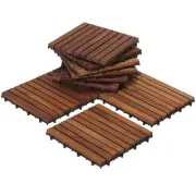 Nordic Style Oiled Teak Wood 9-slat Square Interlocking Tile Set (Pack of 10)