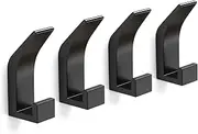 TYFYH Towel Holder No Drilling Pack of 4 Stainless Steel Towel Hooks Wall Hooks Self-Adhesive Hooks Black Clothes Hooks Adhesive Hooks for Bathroom, Bedroom, Kitchen