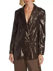 $9995 Brunello Cucinelli Sequin Double-Breasted Jacket Blazer Brown IT 40 / US 4