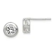 Sterling Silver Polished 7mm Round Cz Bezel Set Stud Earrings