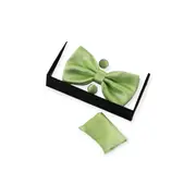 Mens Pastel Green Matching Bow Tie, Pocket Square & Cuff Links Set