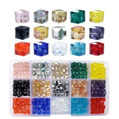 8mm Cube Glass Beads for Jewelry Making 300pcs Faceted Square Shape Colourful...