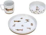 LÄSSIG Crockery Set Porcelain Children's Crockery Set Plate Bowl Cup with Silicone Ring Non-Slip Children's Tableware Little Mateys