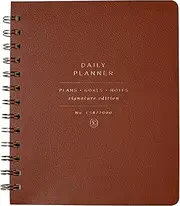 Fringe Studio Non-Dated Daily Planner, Faux Leather Cover,"Standard Cognac", Twin-Ring Spiral Binding, 6" W x 7.25"H, 160 pages (877FL001FSC)