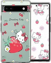 Cute Cat Case Compatible with Google Pixel 6a for Women Girls Kids Clear Phone Cover with Kawaii Anime Strawberry Cat Pattern Unique Design Slim Soft TPU for Google Pixel 6a 5G