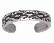 Sterling Silver Solid Tribal Pattern Design Toe Ring Adjustable Size Made In USA