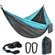 Nevenka Camping Portable Hammocks with 2 Tree Straps for Travel Beach Backyard-SkyBlue/DarkGray
