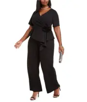 Adrianna Papell Womens Rosette Jumpsuit, Black, Plus Size, 24W