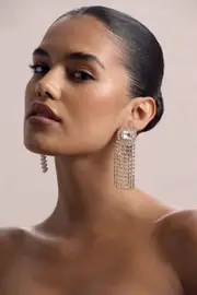 Flash | Gold Diamante Tassel Earrings