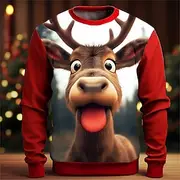 Men's Graphic Elk Moose Christmas Sweatshirts Golf Pullover Sweatshirt Long Sleeve Sweatshirt Crew Neck Fashion Daily Casual 3D Print Vacation Holiday Going ou
