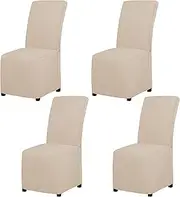 Easy-Going Chair Cover for Dining Room Solid Dining Chair Cover Full Length Parson Chair Slipcover for Kitchen Hotel Party Wedding Ceremony (4 Pack, Beige)